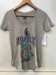 Country Music Hall Of Fame Size S Gray Nashville Guitar Graphic Tee T-Shirt Top - Picture 1 of 4