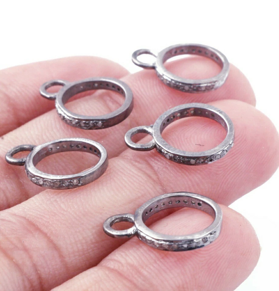 Bail Ring Pave Diamond 925 Silver Jewelry Findings Lobster Ring Supplies. - Image 1 of 4