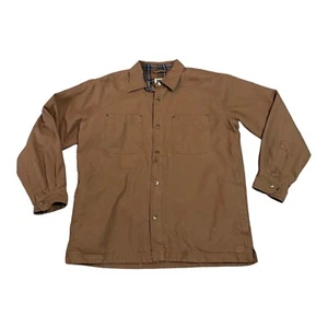 SaftBak Canvas Shirt Jacket Men M Brown Plaid Flannel Lined Snap Button Hunting - Picture 1 of 10