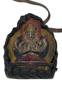 Vintage Tibet Wood Painted Beast Jambhala Wealth God Buddha Amulet Necklace - Picture 1 of 11