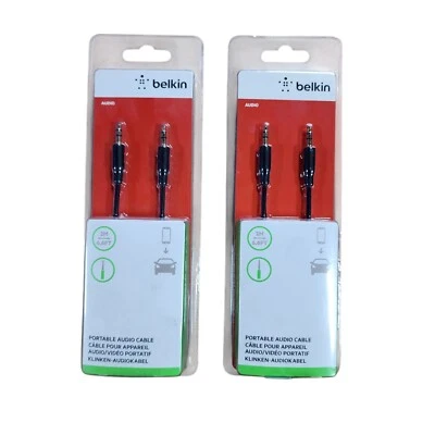 2x Belkin Audio AUX  Cable 3.5mm to 3.5mm Speaker Gold Plated 2M Blk F3Y117QE2M - Image 1 of 3