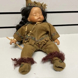 Swan Collection Porcelain Doll Native American Indian Sleeping Sitting Adorable - Picture 1 of 13