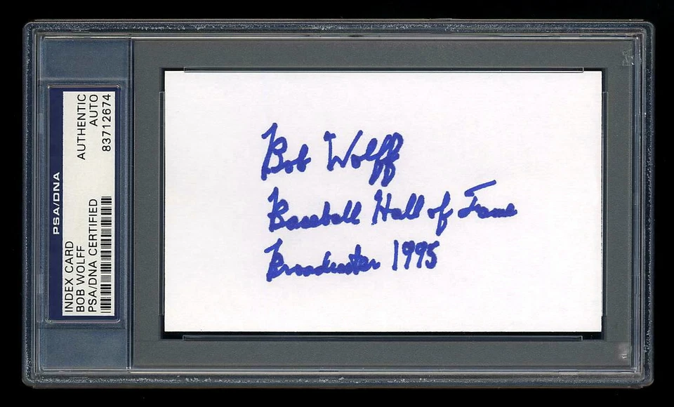 BOB WOLFF SIGNED INDEX CARD MINT PSA/DNA AUTOGRAPHED BASEBALL HOF 1995 - Image 1 of 1