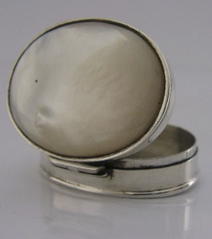 BEAUTIFUL ENGLISH SOLID STERLING SILVER MOTHER of PEARL BOX LONDON 1994 Cover