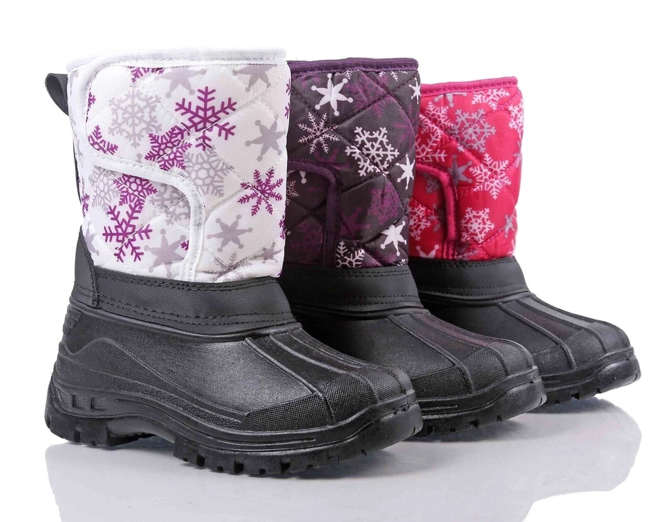 Botas de nieve para niños resistentes al agua cierre de gancho y bucle forradas de piel niñas jóvenes zapatos Foto 1 de 1