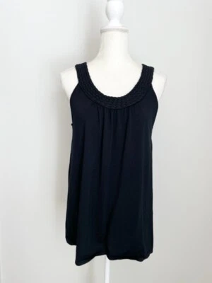 Camiseta sin mangas tejida Joseph A para mujer talla L negra cuello redondo plisada Foto 1 de 4