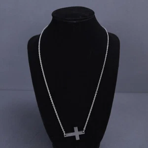 Chisel Stainless Steel Necklace Chain Side Cross Crucifix Silver Tone 20" QVC - Picture 1 of 12