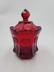 Vintage Fostoria Ruby Red Coin Wedding Bowl Glass Covered Candy Jar Bowl Dish - Picture 1 of 19