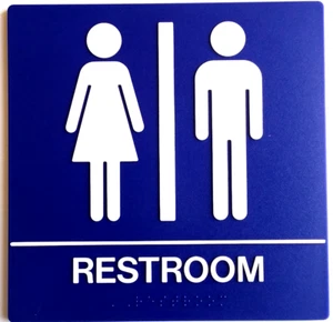 HOMBRE Y MUJER Discapacitado Cumple con ADA + Braille Azul Instalaciones Públicas - Imagen 1 de 3