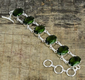 Green Peridot Gemstone Handmade 925 Sterling Silver Bracelet For New Year Gifts - Picture 1 of 4
