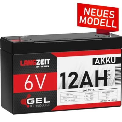 LANGZEIT BATTERIEN Akku 6V 12AH GEL Batterie Bleiakku PEREGO Kinderauto Elektroauto Blei Gelakku