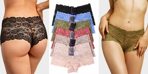 6 Pack Lot Women Lace Hipster Boyshorts Panties Underwear Cheeky Bikini Stretchy - Picture 1 of 8