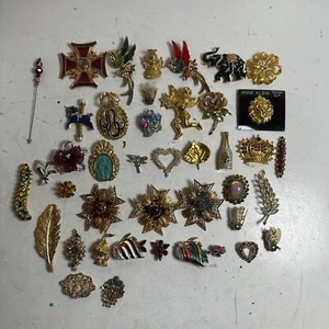 Lot of 42 VTG Multicolor Gold-Tone Sterling Silver Enamel Charm Brooch Pinback - Picture 1 of 24