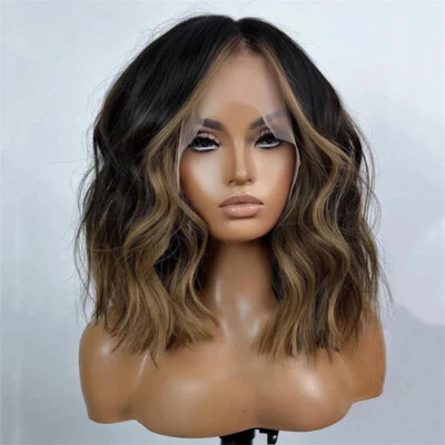 Pelucas Bob Cortas Cabello Humano Cabello Brasileño Ombre Negro Marrón 4x4 Encaje Frontal Foto 1 de 4