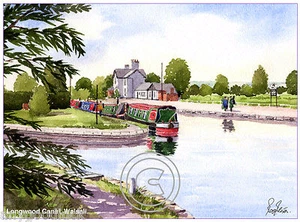 "TARJETA DE FELICITACIÓN DE ARTISTAS DE ACUARELA LONGWOOD CANAL WALSALL WEST MIDS 8""x 6"" - Imagen 1 de 1