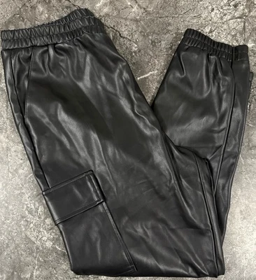 Steve Madden Womens Faux Leather Pull On Cargo Jogger Black Sz L - Image 1 of 4