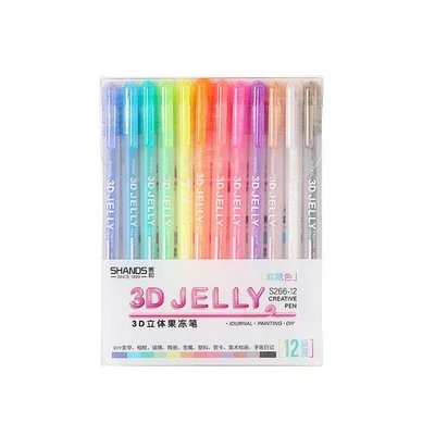 Pluma de gelatina brillante 3D - Pluma de tinta de gel de color caramelo de 12 colores, marcadores de suministros de arte Foto 1 de 4