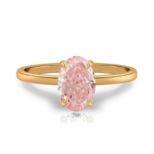 Fancy Intense Pink Ring 1.20 Ct IGI Lab Grown Oval Cut Diamond 14K Yellow Gold - Picture 1 of 8