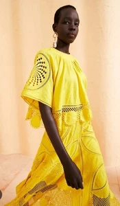 ULLA JOHNSON Cymbeline Top Size 2 US /6 AU Crochet Yellow Linen Crop Blouse - Bild 1 von 8