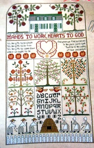 Shaker Sampler Meetinghouse In Maine Hearts To God CROSS STITCH PATTERNS - Imagen 1 de 6