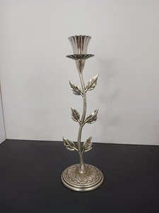Vintage Metall Silber Patiniert Blume Blätter Kerzenhalter ca. 11" hoch - Bild 1 von 10