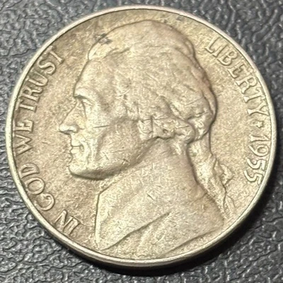 1955 Jefferson Nickel • Fine to XF Extra Fine • Philadelphia Mint • 5C Semi-Key - Image 1 of 2