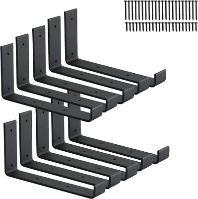 10 Pack Heavy Duty J Shelf Brackets with Lip, 9 Inch 10 Pack, Matte Black  - Image 1 of 4