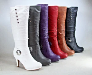 NEW Women's Round Toe High Heel Platform Zip Casual Dress Knee High Boots Shoes - Picture 1 of 50