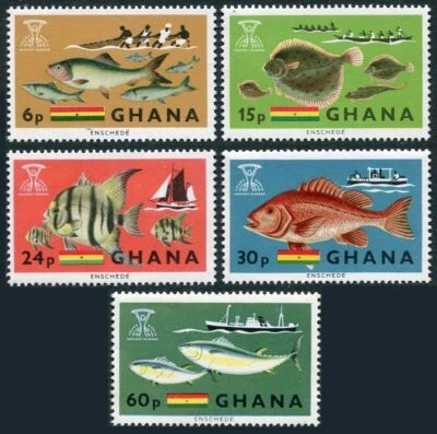 Ghana 251-255, 254a, MNH. Mi 261-265, Bl.21. FAO 1966. Fish, Fishing, Trawler, - Image 1 of 2