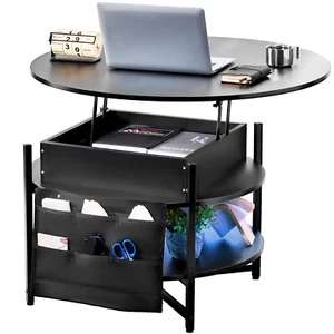 VEVOR Mesa de Centro Elevable Mesa de Café Redonda 900 mm para Salón Negro - Imagen 1 de 12