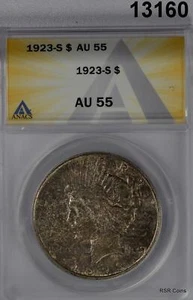 1923 S PEACE SILVER DOLLAR ANACS CERTIFIED AU55 LOOKS UNCIRCULATED! #13160 - Picture 1 of 3