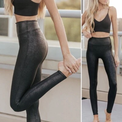 SPANX Faux Leather Snake Leggings High Rise Black Sz XS NWT - Image 1 of 4