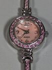 Pink Pearlized Dial Crystal Accent Round Case Bracelet Band Watch