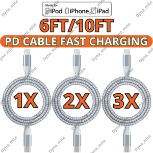 6/10Ft Braided Cable Cord For All iPhone USB-C Charger Charging Heavy Duty Line - Picture 1 of 15