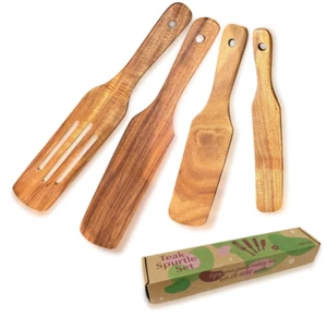 Teak Wood Spatula Set Spurtles kitchen tools heat resistant non stick - Picture 1 of 7