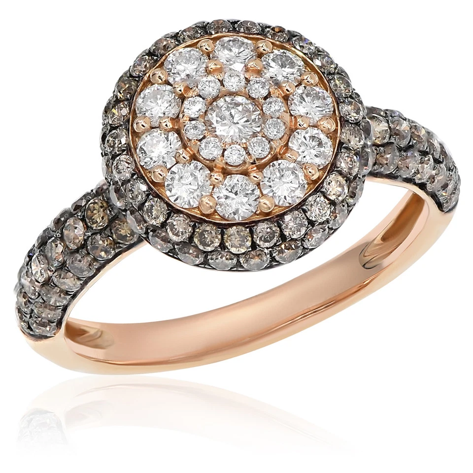 18K ROSE GOLD BROWN CHAMPAGNE COGNAC HALO ENGAGEMENT CLUSTER COCKTAIL RING - Image 1 of 1