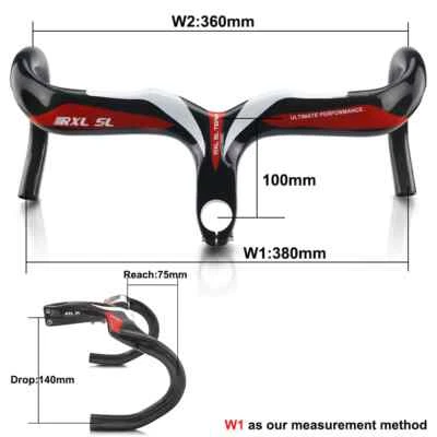 Carbon Road Bike Integrated Handlebar 1-1/8" Internal Routing 380/400/420/440mm - Image 1 of 4