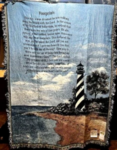 Simply Home Saying of Footprints Lighthouse Afghan Throw Blanket 50" x 70" NEW - Picture 1 of 1