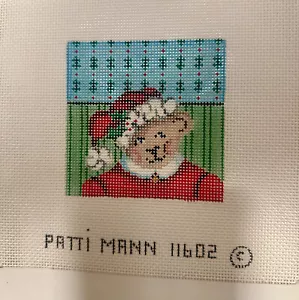 Patti Mann Hand Painted Teddy Santa Needlepoint Canvas - Picture 1 of 1