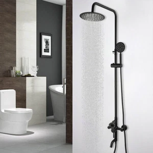 Rubinetto doccia bagno nero opaco USA 8" rotondo pioggia portatile miscelatore vasca rubinetto - Foto 1 di 24