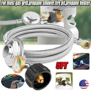 Regulador de manguera de gas propano de baja presión de 5 pies ajustable de acero inoxidable con medidor - Imagen 1 de 10