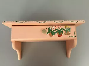 VTG Handmade Wall Shelf Drawer Painted Peach Pink Flowers Farmhouse Cottage BOHO - Picture 1 of 11