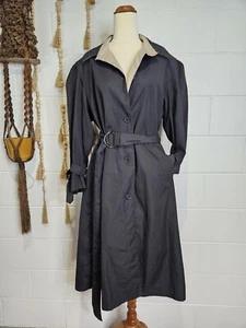 Virgo Black Trenchcoat Size 12 Vintage Retro Noir - Picture 1 of 17