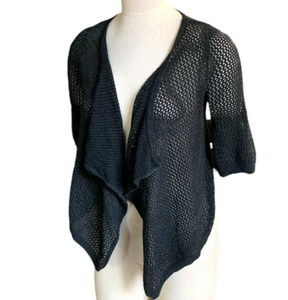 One World Sz XS Black Open Knit Cardigan Shrug Asymmetric Hem #235D - Picture 1 of 7