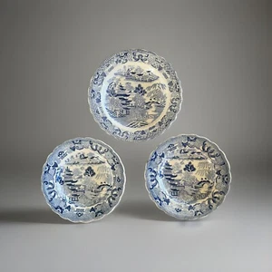 3 antike Kinderteller mit Weidenmuster, um 1820 - Bild 1 von 5