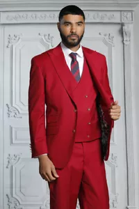 NWT 48R MENS RUBY RED 3PC SUIT WITH GOLD BUTTON ,MODERN FIT, 2 SIDE VENT - Picture 1 of 1