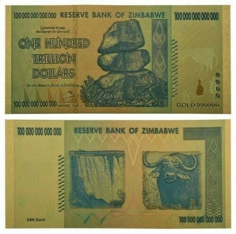Zimbabwe $100 Trillion Dollars Gold Bill Banknote Money Collection Certificate Cover