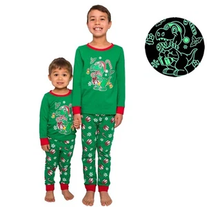 Little Jupiter Boys Pajamas with Glow in The Dark - Dinosaur Christmas - Picture 1 of 7