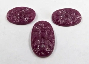 Certified Natural Ruby Carved Oval 27x16 Mm 64.48ct Gemstone Earring Pendant - Picture 1 of 7