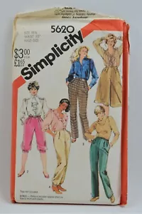 Simplicity 1982 patrón de costura sin cortar #5620 talla 18 1/2, cintura 35", pantalones culotte - Imagen 1 de 6